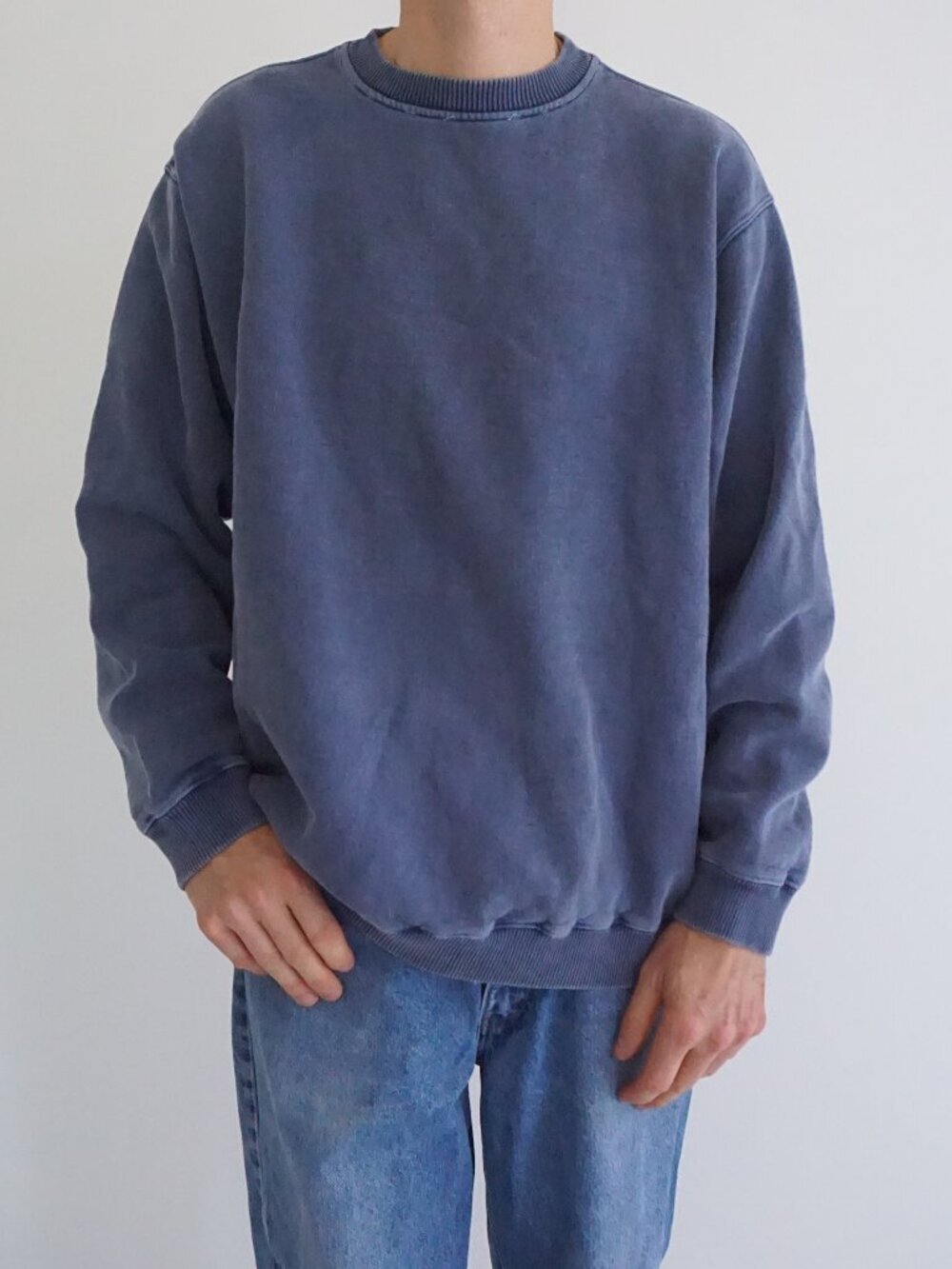 Eddie Bauer Blue Garment Dyed Faded Minimal Crewneck Sweatshirt Pullover XL
